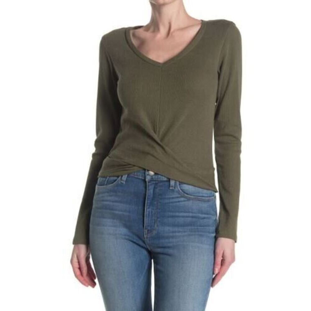 Abound Women's Twist‎ Front Long Sleeve V-Neck Top Olive Night XSmall